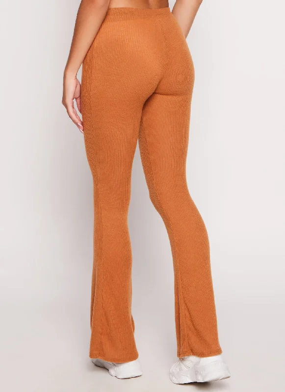 Brushed Rib Knit Flared Pants