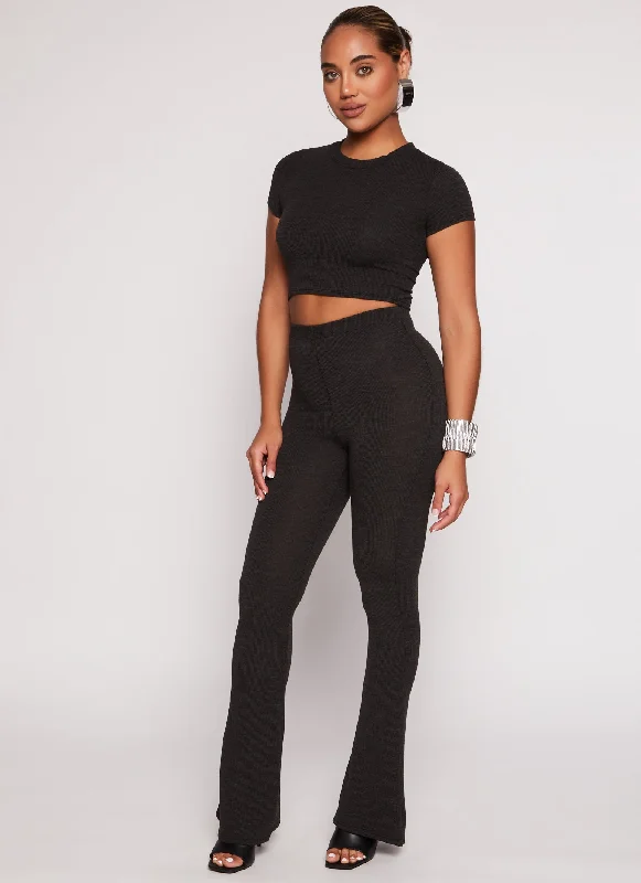 Ribbed High Waist Flare Pants