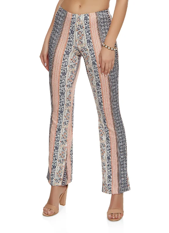 Mixed Print Boho Flare Pants