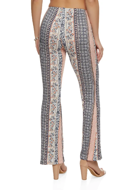 Mixed Print Boho Flare Pants