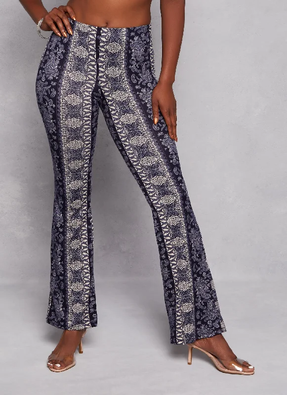 Paisley Border Print High Waist Flare Pants