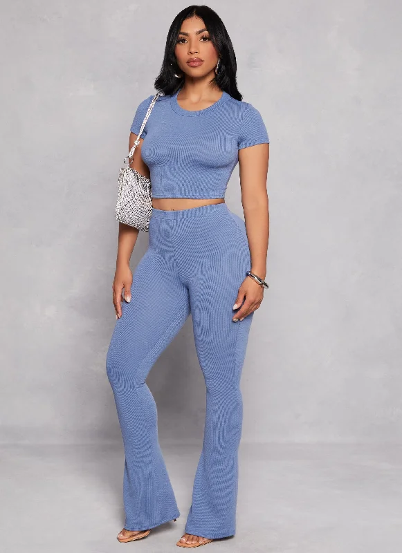 Ribbed High Waist Flare Pants