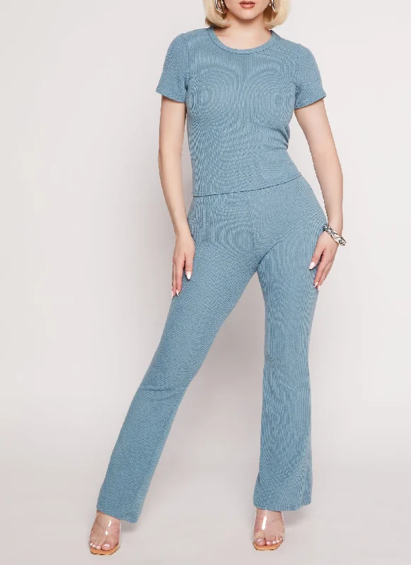 Ribbed Knit Flared Pants