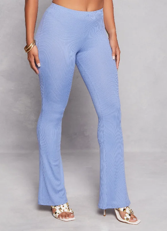 Solid Ribbed High Waisted Flare Pants