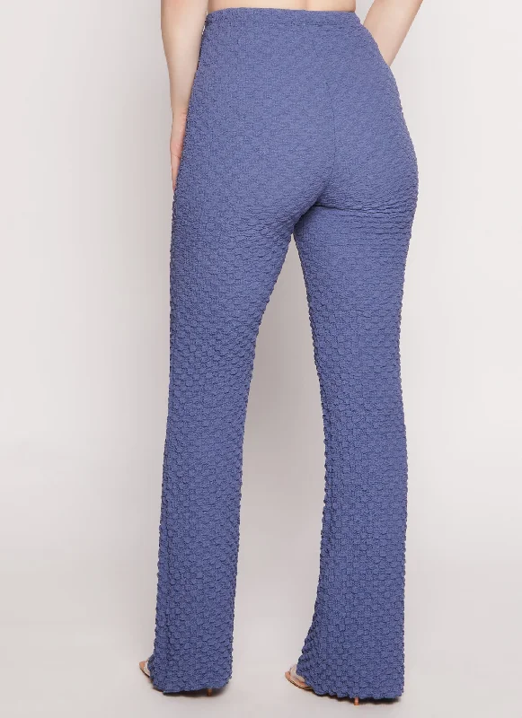 Textured Knit High Waist Flared Pants