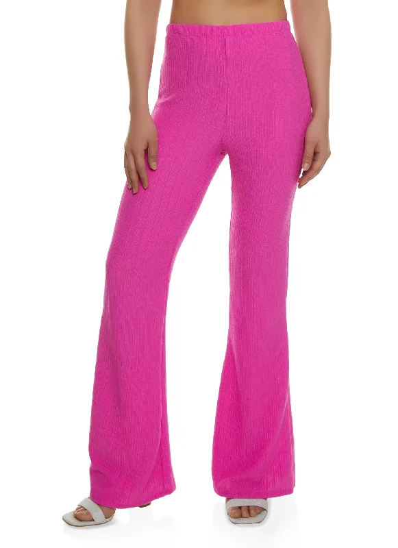 Textured Knit High Waist Flare Pants