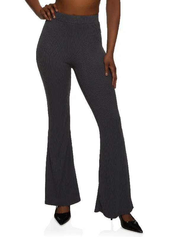 Basic Ribbed High Waist Flare Pants