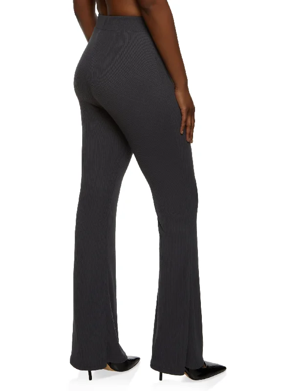 Basic Ribbed High Waist Flare Pants