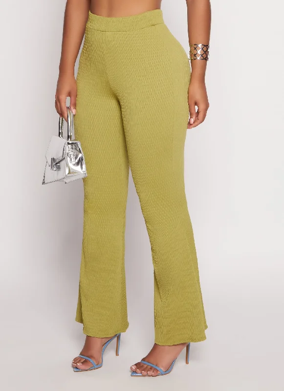 Textured Knit High Waisted Flare Pants