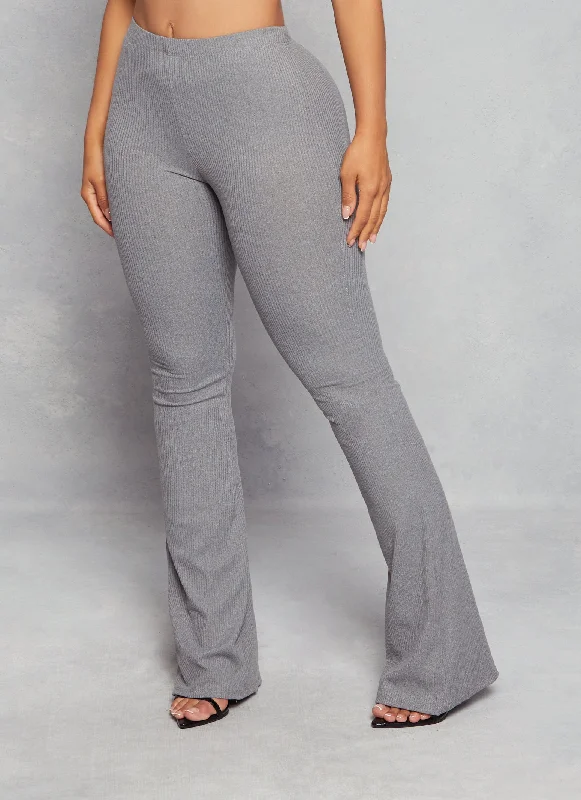 Solid Ribbed High Waisted Flare Pants