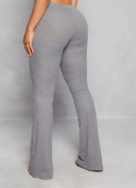 Solid Ribbed High Waisted Flare Pants