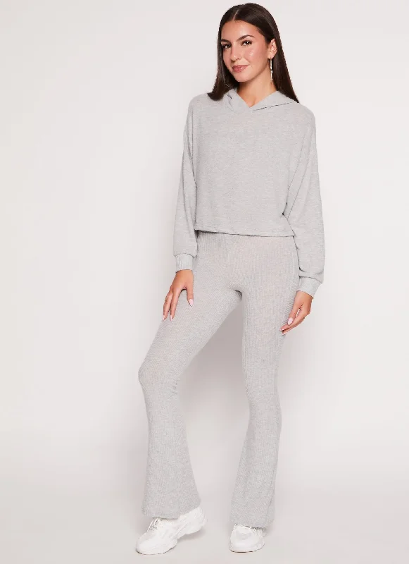 Brushed Rib Knit Flared Pants