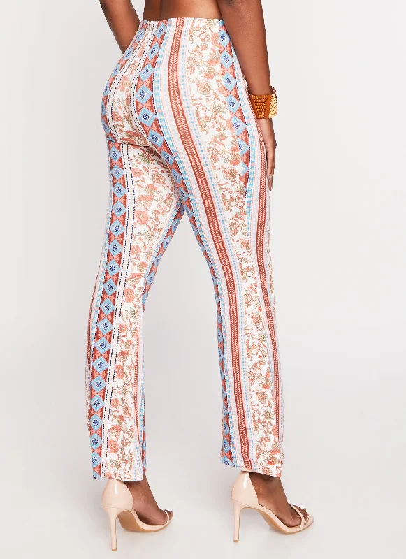 Floral Border Print Boho Pants