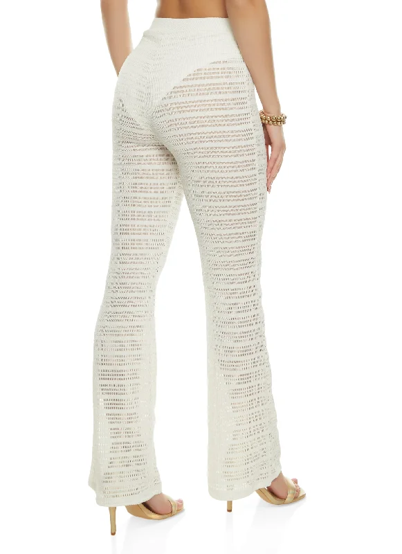 Textured Knit Faux Button Detail Flare Pants