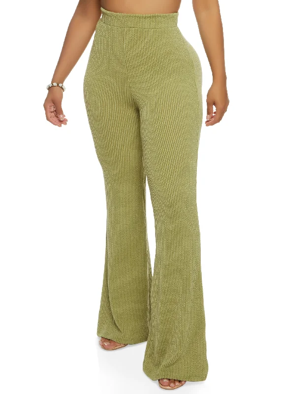 Ribbed High Waisted Flare Pants