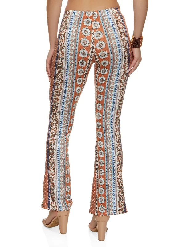 Mixed Print Boho Flare Pants