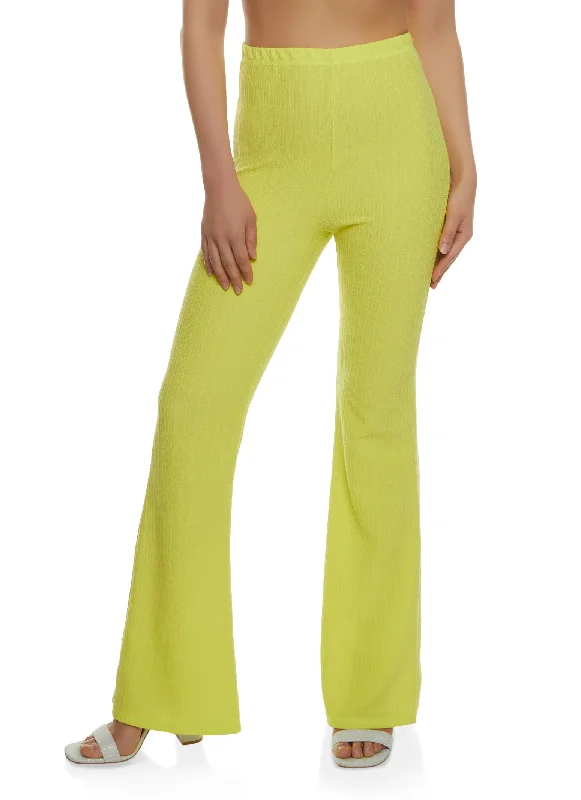 Textured Knit High Waist Flare Pants