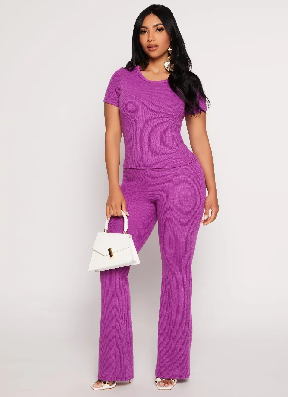 Ribbed Knit Flared Pants