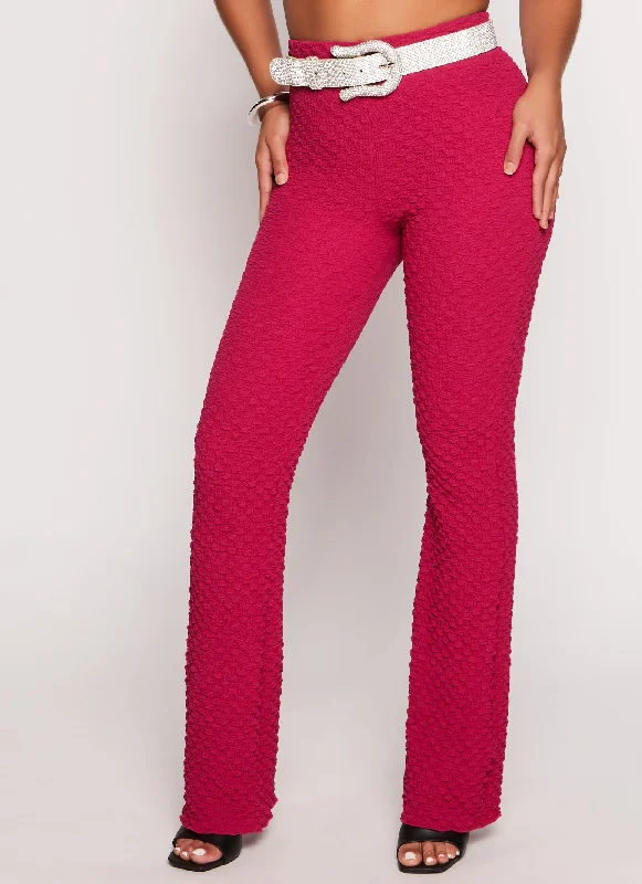 Textured Knit High Waist Flared Pants