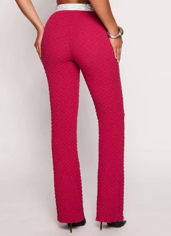 Textured Knit High Waist Flared Pants