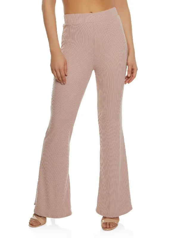 Basic Ribbed High Waist Flare Pants