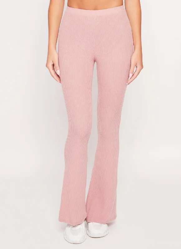 Brushed Rib Knit Flared Pants