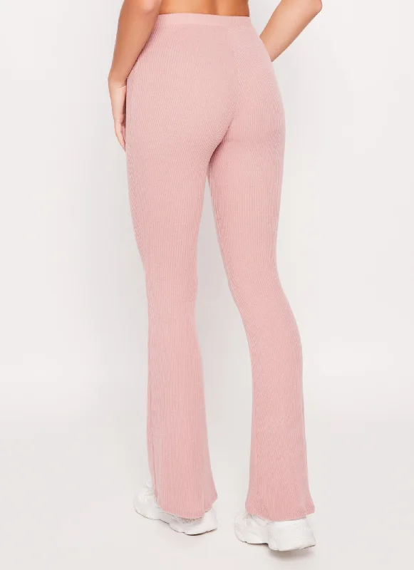 Brushed Rib Knit Flared Pants