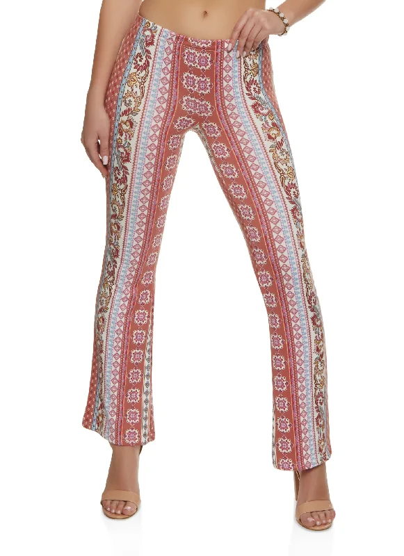 Mixed Print Boho Flare Pants