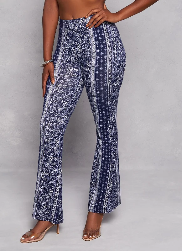 Paisley Border Print High Waist Flare Pants