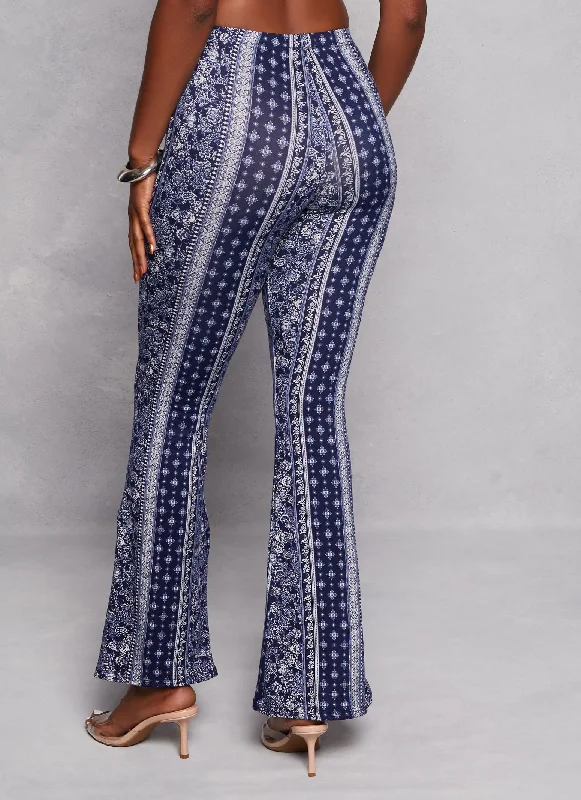 Paisley Border Print High Waist Flare Pants