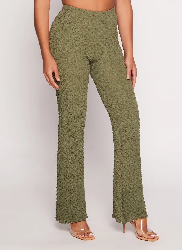 Textured Knit High Waist Flared Pants