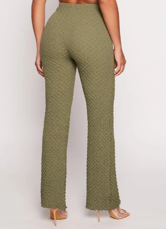 Textured Knit High Waist Flared Pants