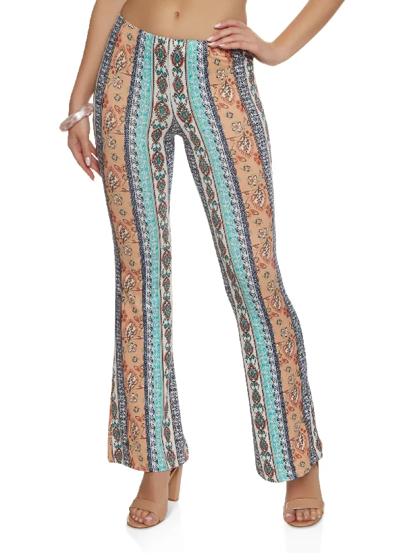 Mixed Print Boho Flare Pants