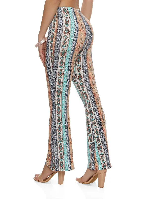 Mixed Print Boho Flare Pants