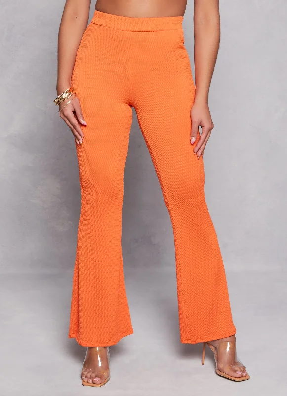 Textured Knit High Waisted Flare Pants