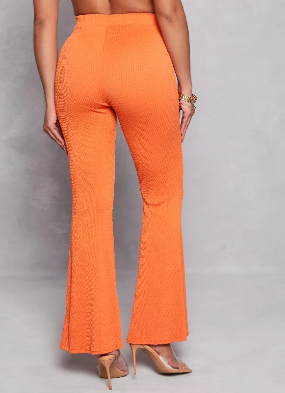 Textured Knit High Waisted Flare Pants