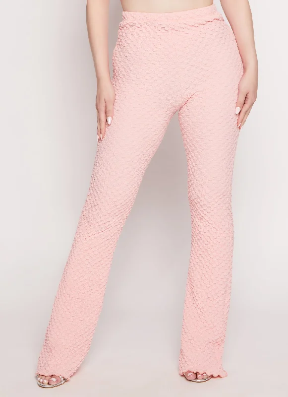 Textured Knit High Waist Flared Pants