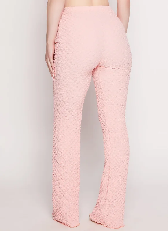 Textured Knit High Waist Flared Pants