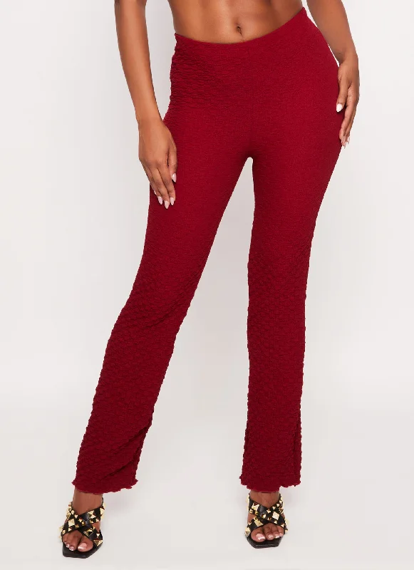 Textured Knit High Waist Flared Pants