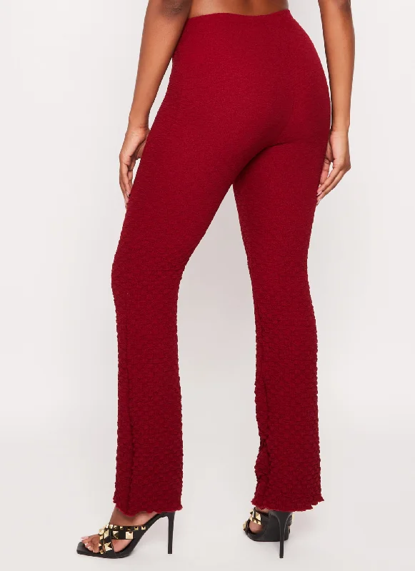 Textured Knit High Waist Flared Pants