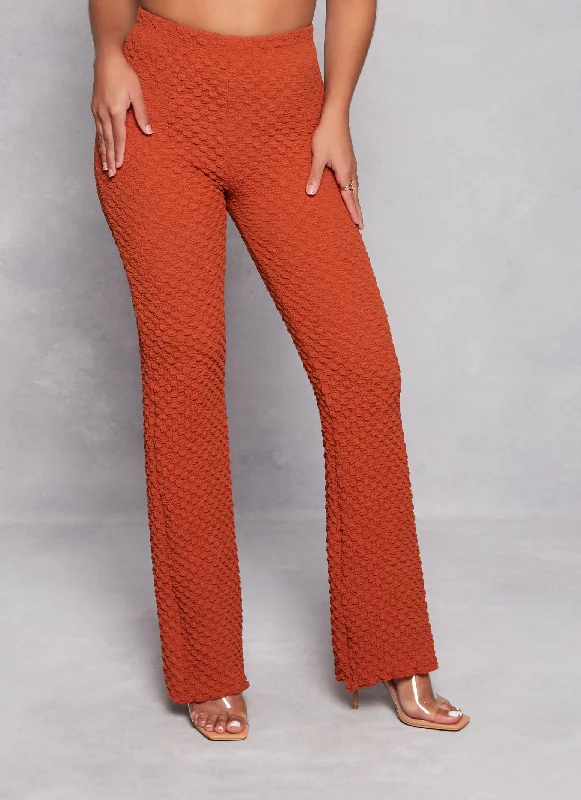 Textured Knit High Waist Flared Pants