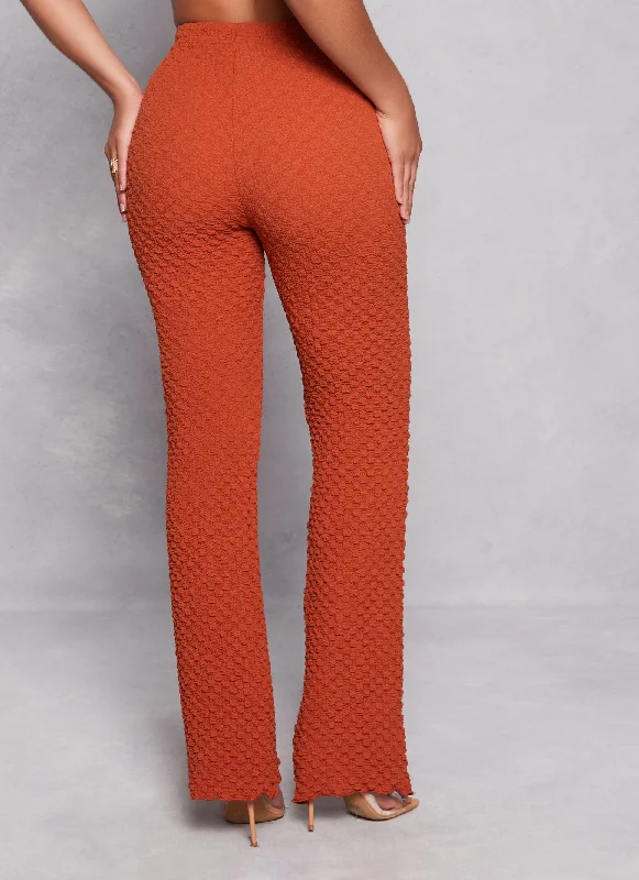 Textured Knit High Waist Flared Pants