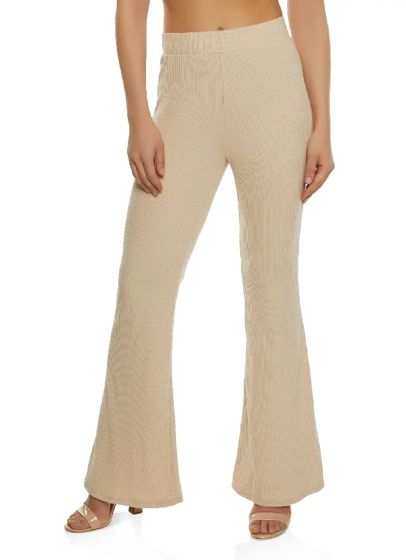 Basic Ribbed High Waist Flare Pants