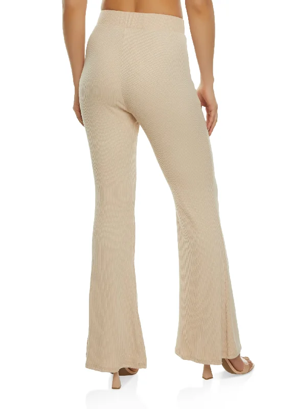 Basic Ribbed High Waist Flare Pants