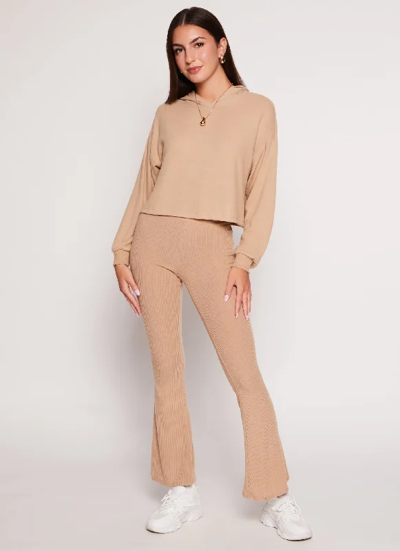 Brushed Rib Knit Flared Pants