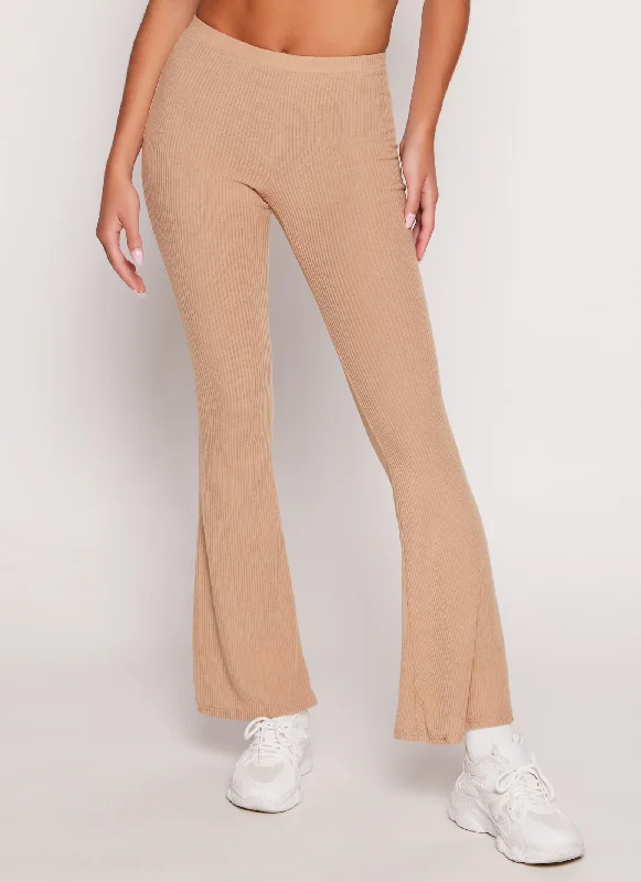 Brushed Rib Knit Flared Pants