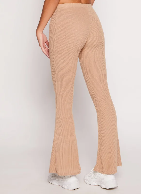 Brushed Rib Knit Flared Pants