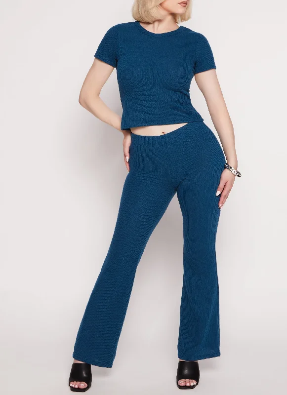 Ribbed Knit Flared Pants