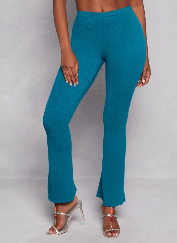 Ribbed High Waist Flare Pants