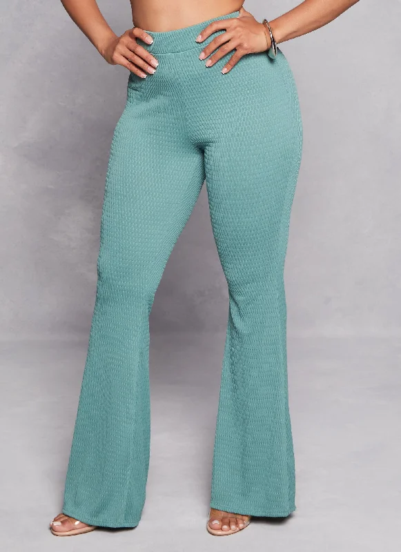 Textured Knit High Waisted Flare Pants